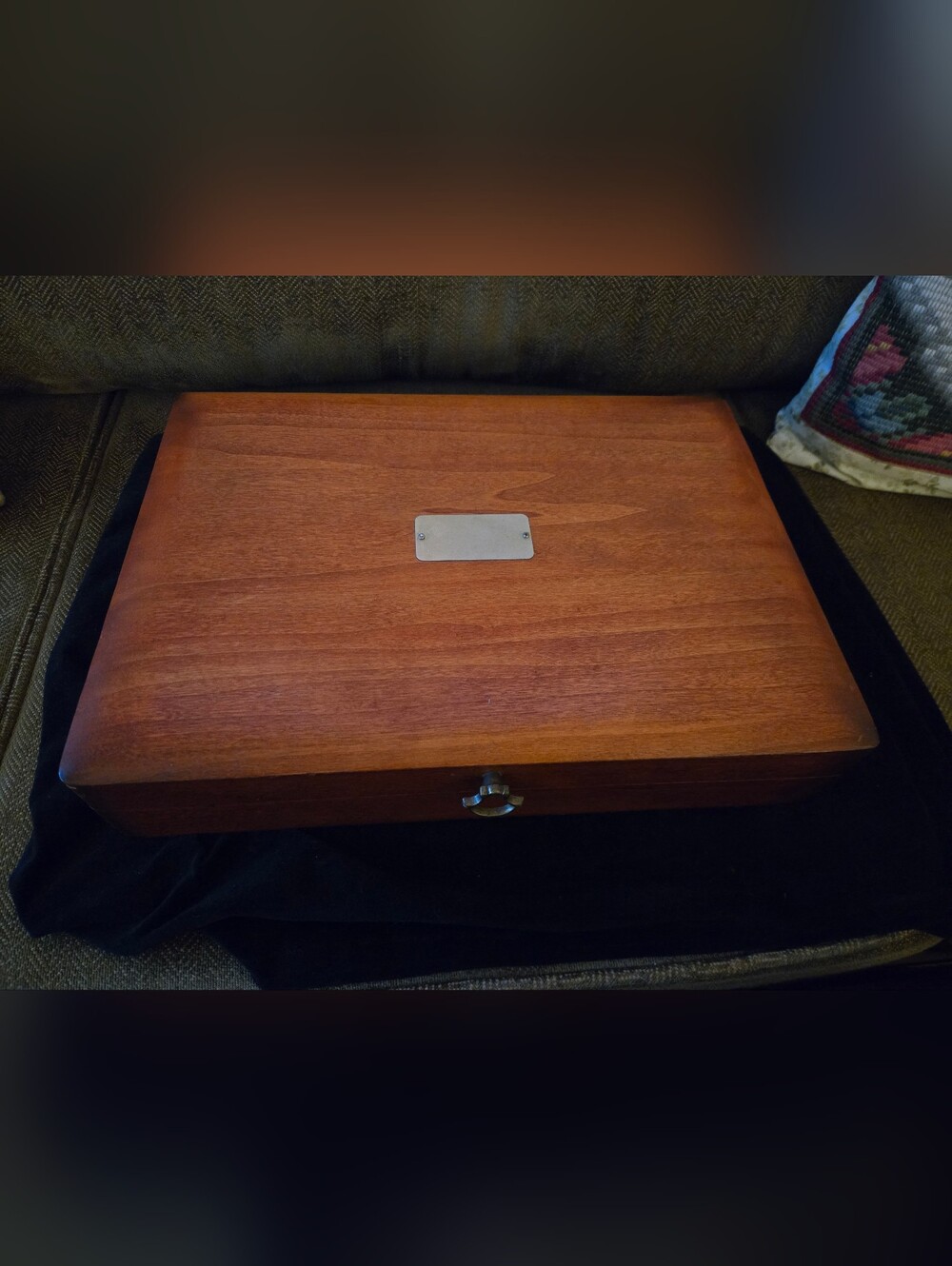 Wooden Silverware Chest Box with Metal Plate - Warm Brown